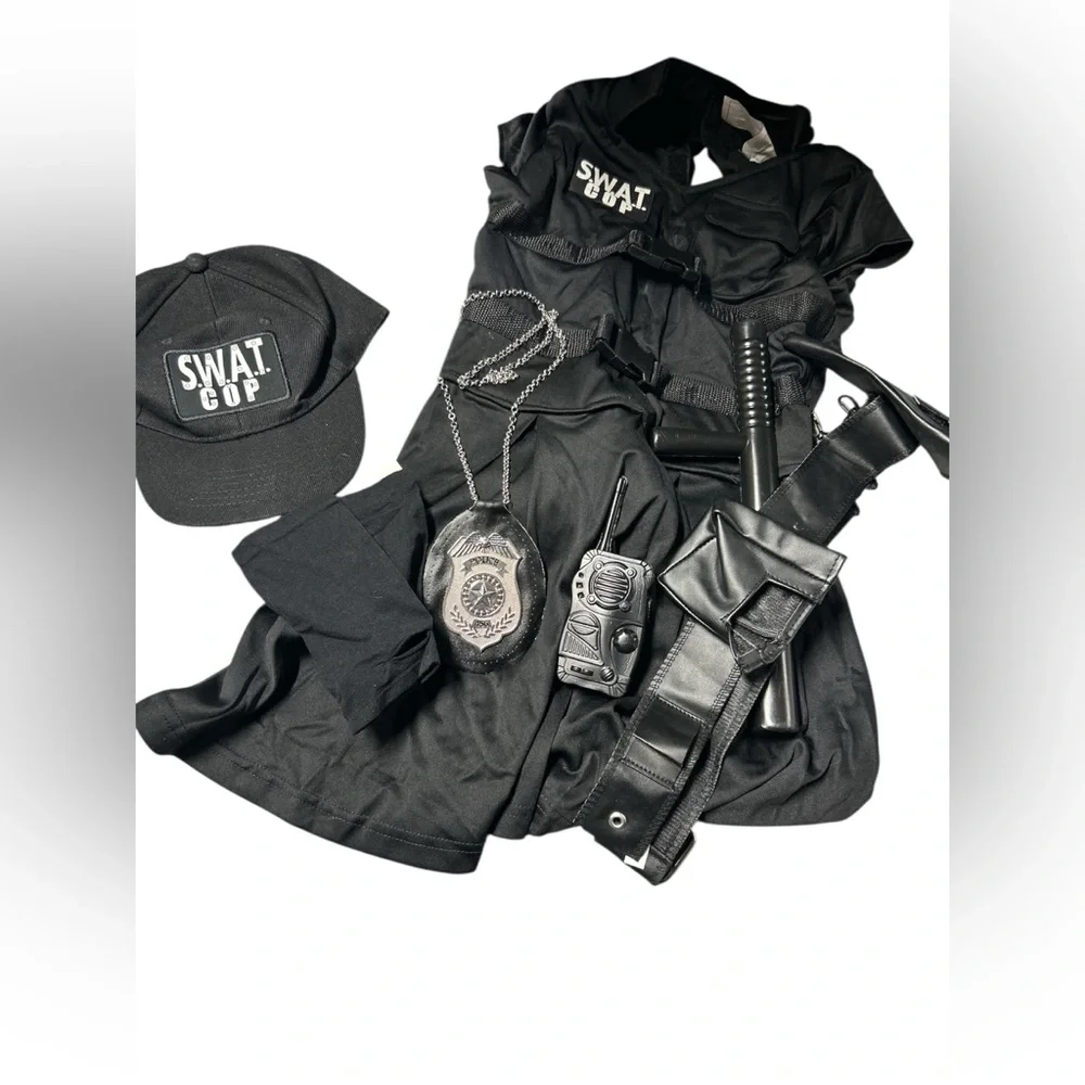 Girls SWAT Cop Costume Dress-Up Size Medium 8/10 Includes Extra Accessories - Picture 1 of 2